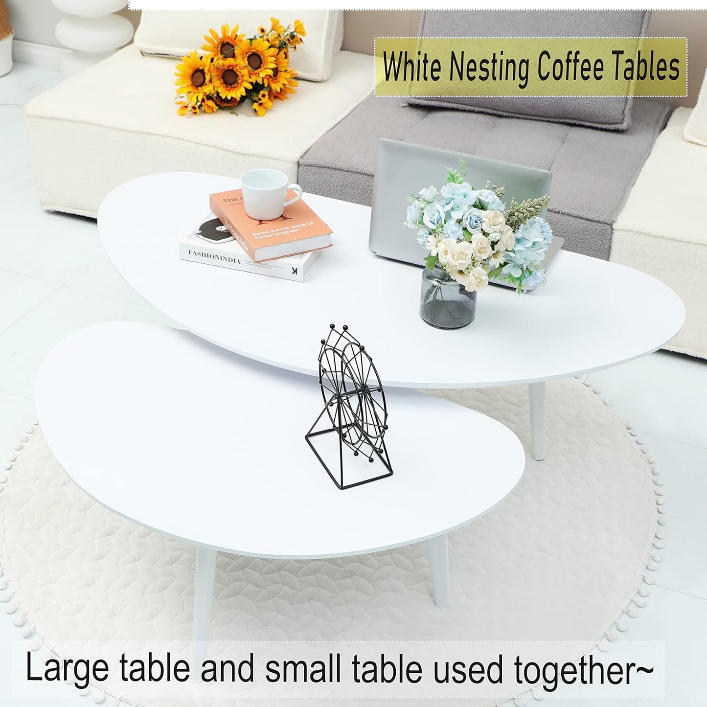 FIRMINANA Mid Century Modern Coffee Table, Large