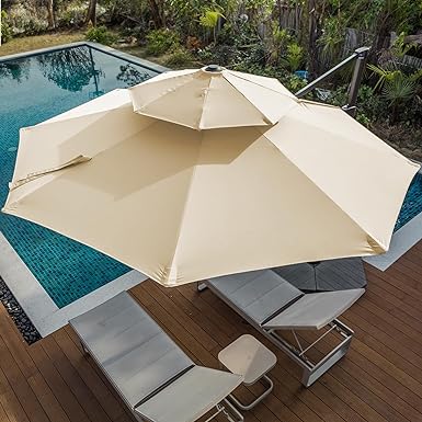 VINEY 2023 PLUS 11&12ft Double Top Patio Outdoor Offset Umbrellas Cantilever Umbrella 60 Month Fade Resistance & UV Protection Outtra Recycled Fabric, 360 Rotation with Aluminum Pole with Cross Base