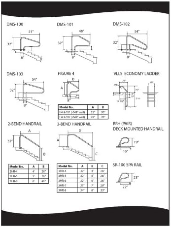 S.R. Smith DMS-101A 4-Bend Deck Mounted Swimming Pool Handrail, Stainless Steel