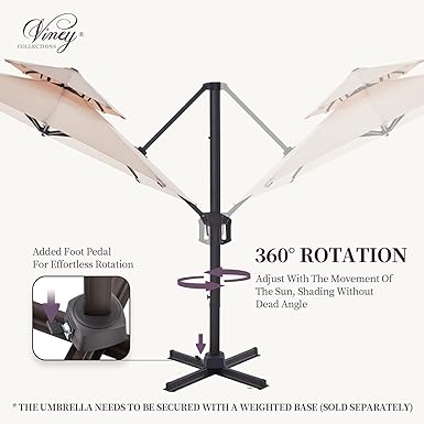 VINEY 2023 PLUS 11&12ft Double Top Patio Outdoor Offset Umbrellas Cantilever Umbrella 60 Month Fade Resistance & UV Protection Outtra Recycled Fabric, 360 Rotation with Aluminum Pole with Cross Base