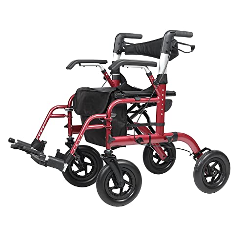 ELENKER All-Terrain 2 in 1 Rollator Walker & Transport Chair, Red