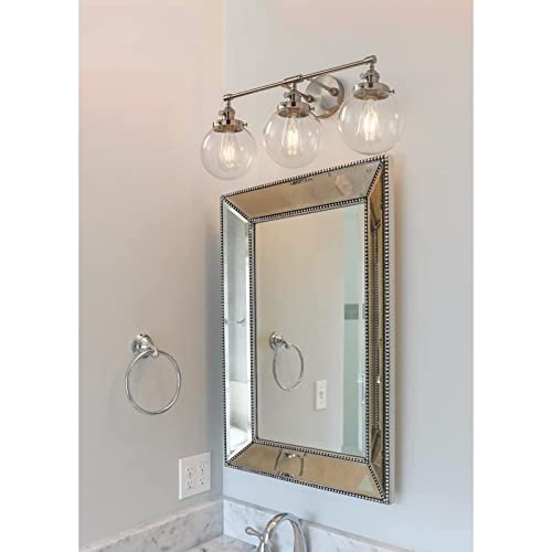 Nickel Bathroom Vanity Lights Fixtures with Switch, 3-Light Brushed Modern Industrial Style, 5.9'' HandBlown Frosted Glass Globe Shade