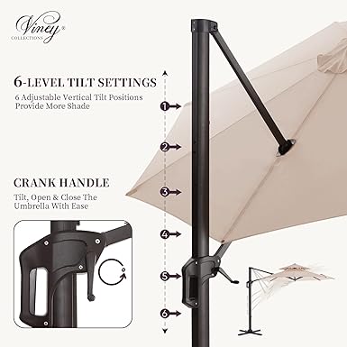 VINEY 2023 PLUS 11&12ft Double Top Patio Outdoor Offset Umbrellas Cantilever Umbrella 60 Month Fade Resistance & UV Protection Outtra Recycled Fabric, 360 Rotation with Aluminum Pole with Cross Base