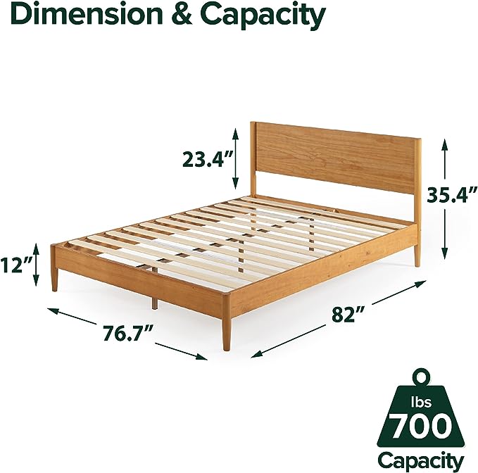 ZINUS Allen Mid Century Wood Platform Bed Frame, Solid Wood Foundation, Wood Slat Support, No Box Spring Needed, Easy Assembly, King