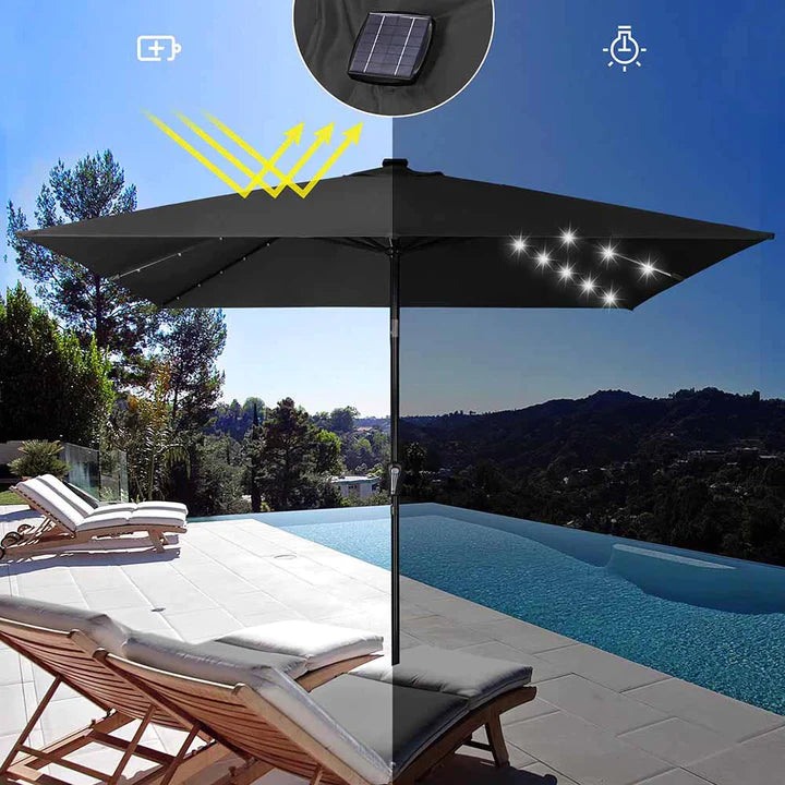 Yescom 10x10 Ft LED Light Patio Umbrella Solar Power 8-Rib Tilt Aluminum for Outdoor Yard Table Poolside, USB Port