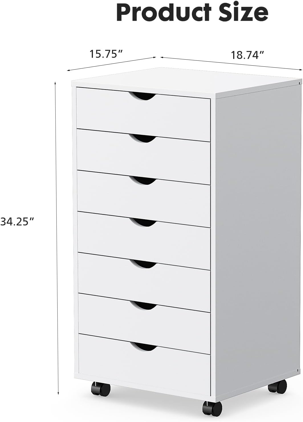 Sweetcrispy 7 Drawer Chest - Storage Cabinets Dressers Wood Dresser Cabinet with Wheels Mobile Organizer Drawers for Office, Bedroom, Home, White