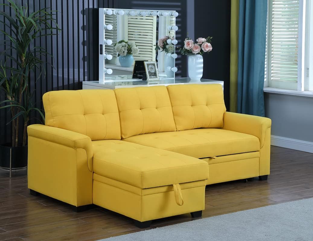 RITSU L-Shape Reversible Linen Fabric Sleeper Sectional Sofa