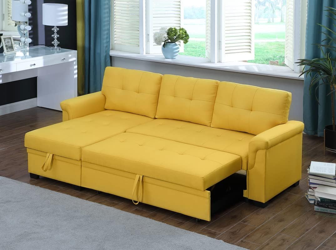 RITSU L-Shape Reversible Linen Fabric Sleeper Sectional Sofa