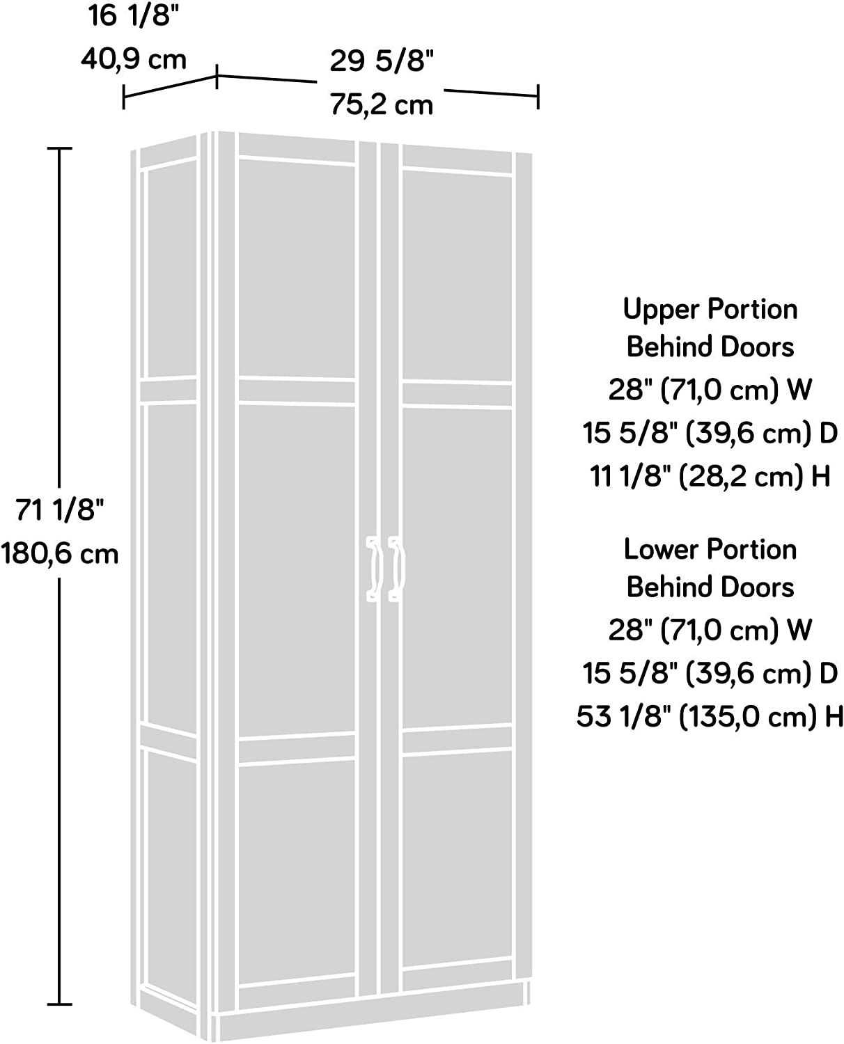 Sauder Select Storage Cabinet, L: 29.61" x W: 16.02" x H: 71.50", White Finish