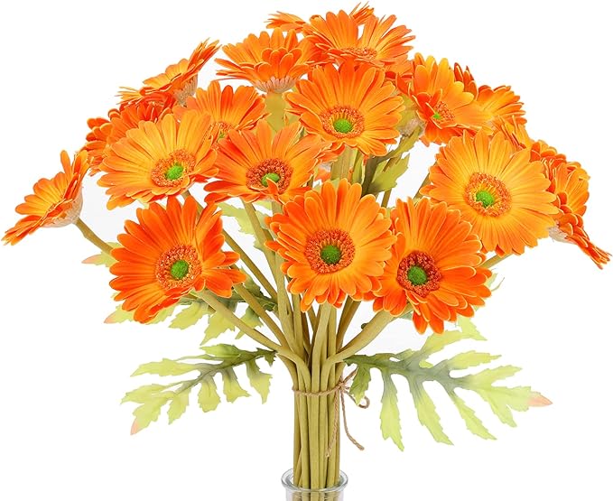 ZSHCONG 24pcs Gerbera Daisies Flowers 17.5”Length Real Touch Pu Fake Flowers Odorless Gift Box Package for Home Decorations Centerpieces Arrangement Wedding Bouquet (Pink, Orange, Lilac & Red))