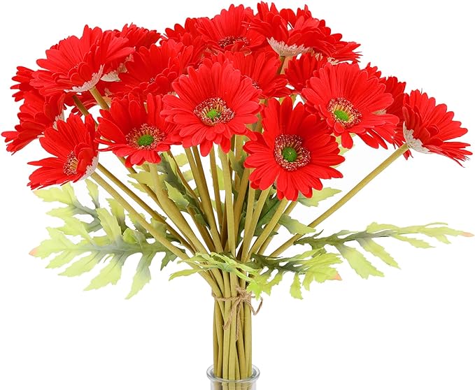 ZSHCONG 24pcs Gerbera Daisies Flowers 17.5”Length Real Touch Pu Fake Flowers Odorless Gift Box Package for Home Decorations Centerpieces Arrangement Wedding Bouquet (Pink, Orange, Lilac & Red))