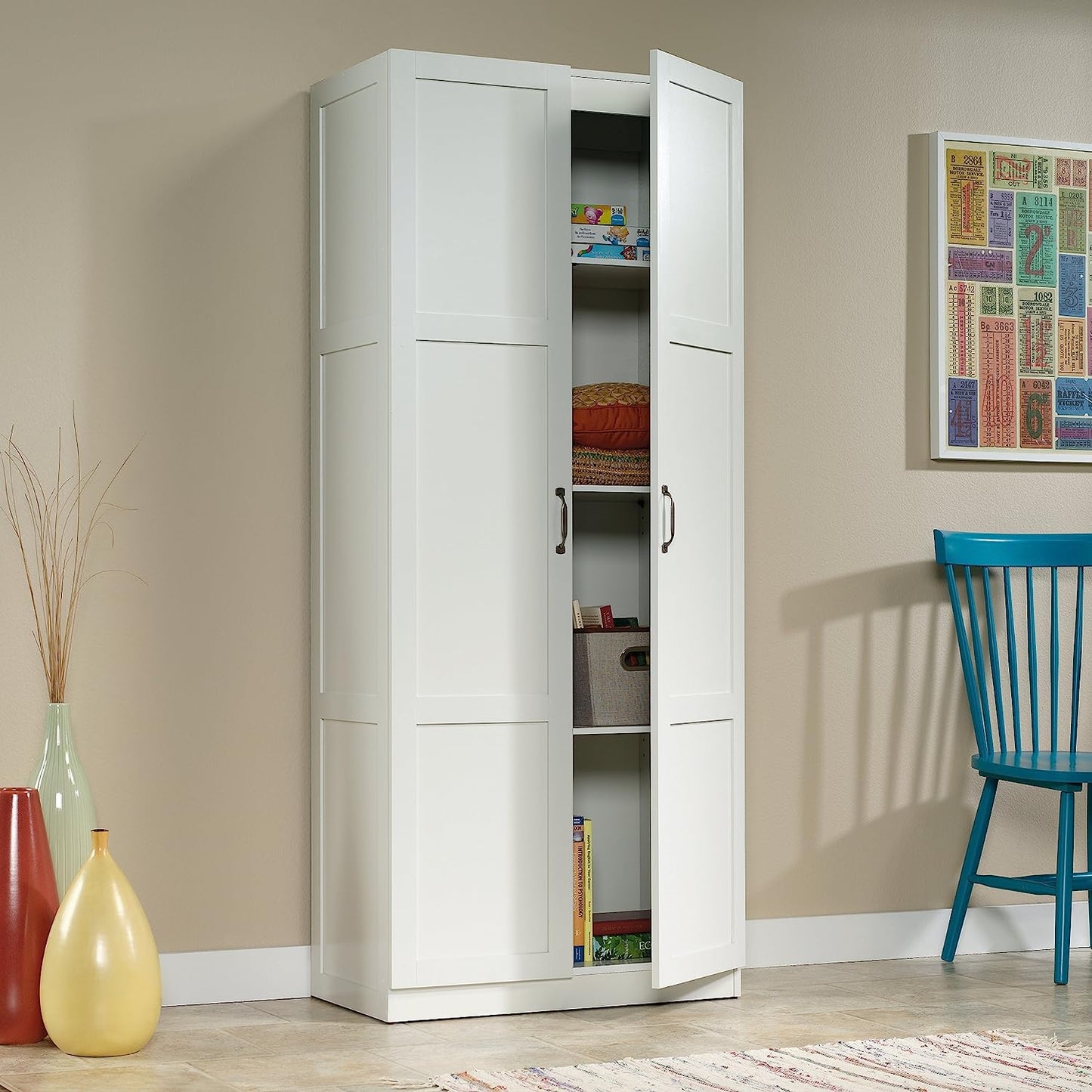 Sauder Select Storage Cabinet, L: 29.61" x W: 16.02" x H: 71.50", White Finish