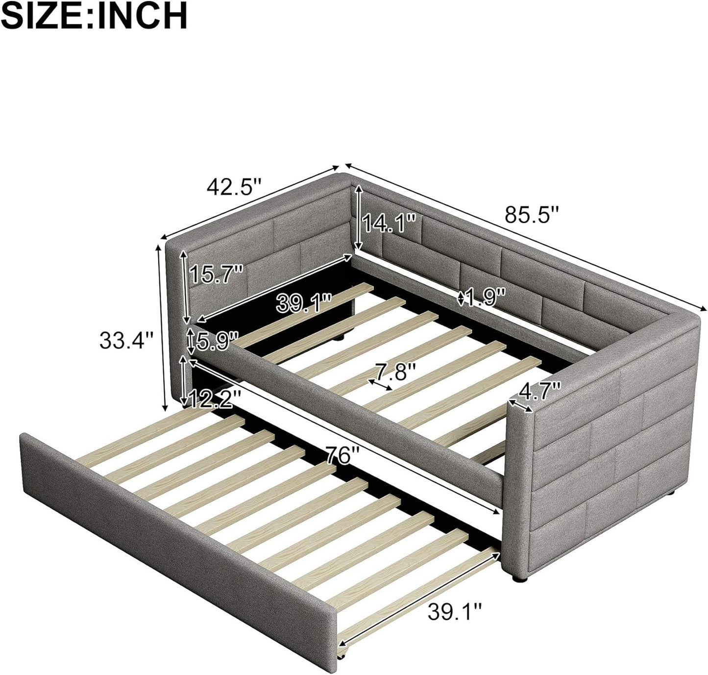 Oudiec Upholstered Twin Size Daybed with Trundle,Gray