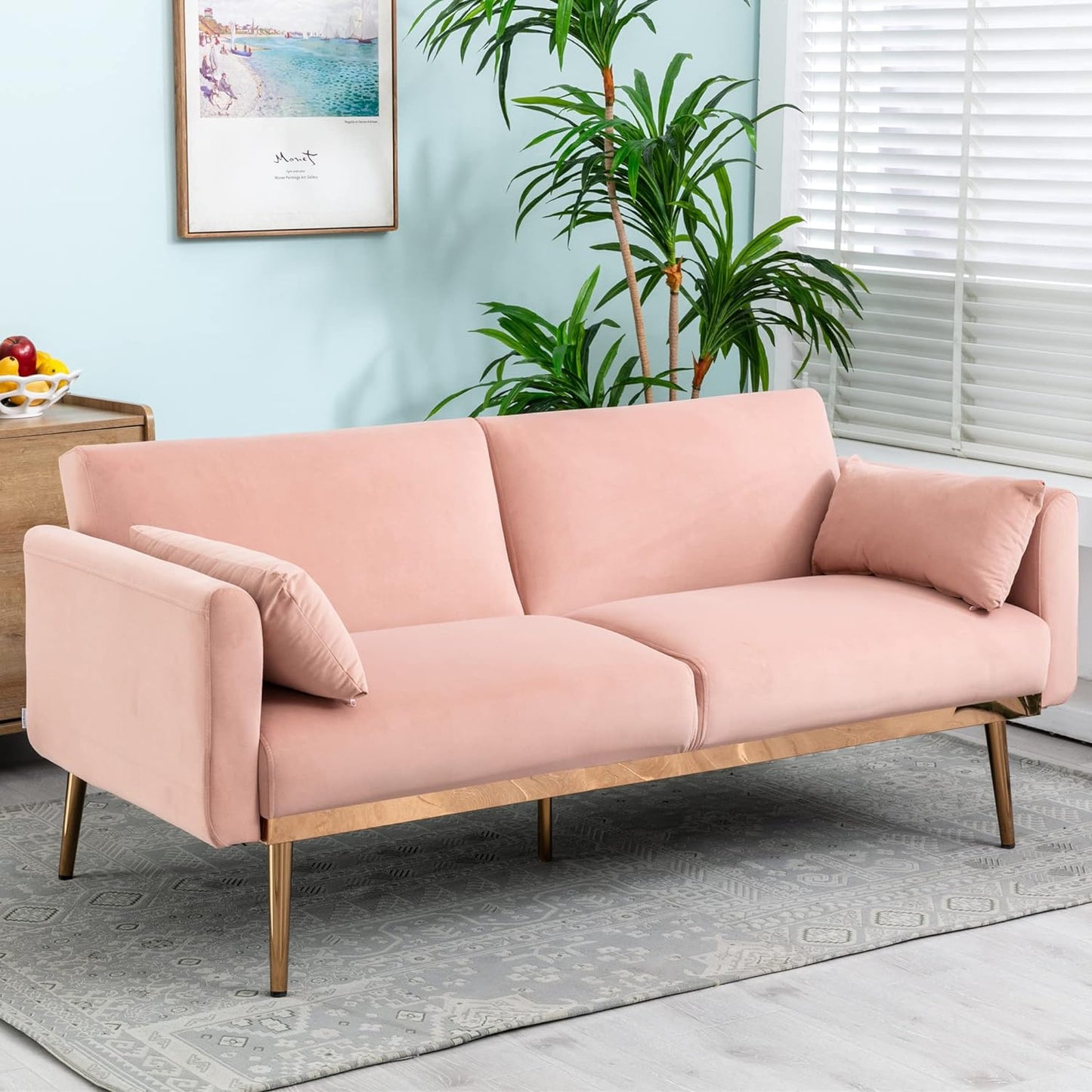 HomSof Loveseat Pink Modern Sofa Small Couch