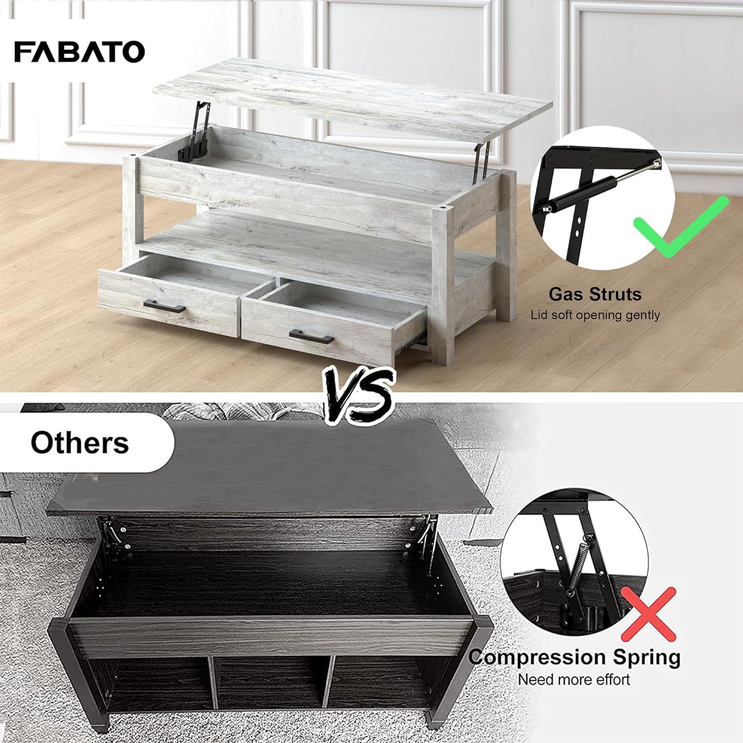 FABATO 47.2" Large Lift Top Coffee Table, Gray