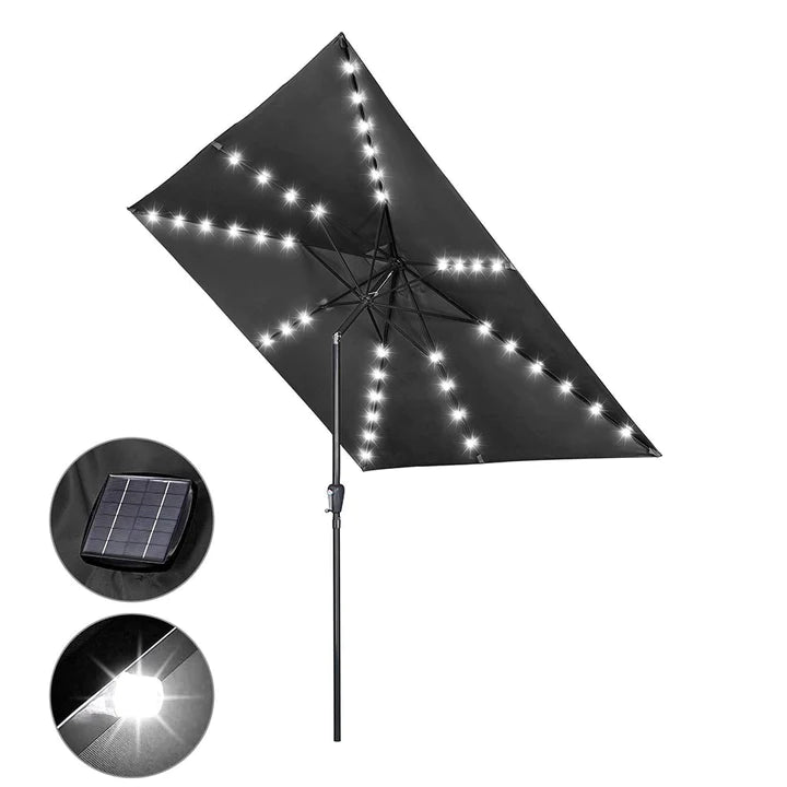 Yescom 10x10 Ft LED Light Patio Umbrella Solar Power 8-Rib Tilt Aluminum for Outdoor Yard Table Poolside, USB Port