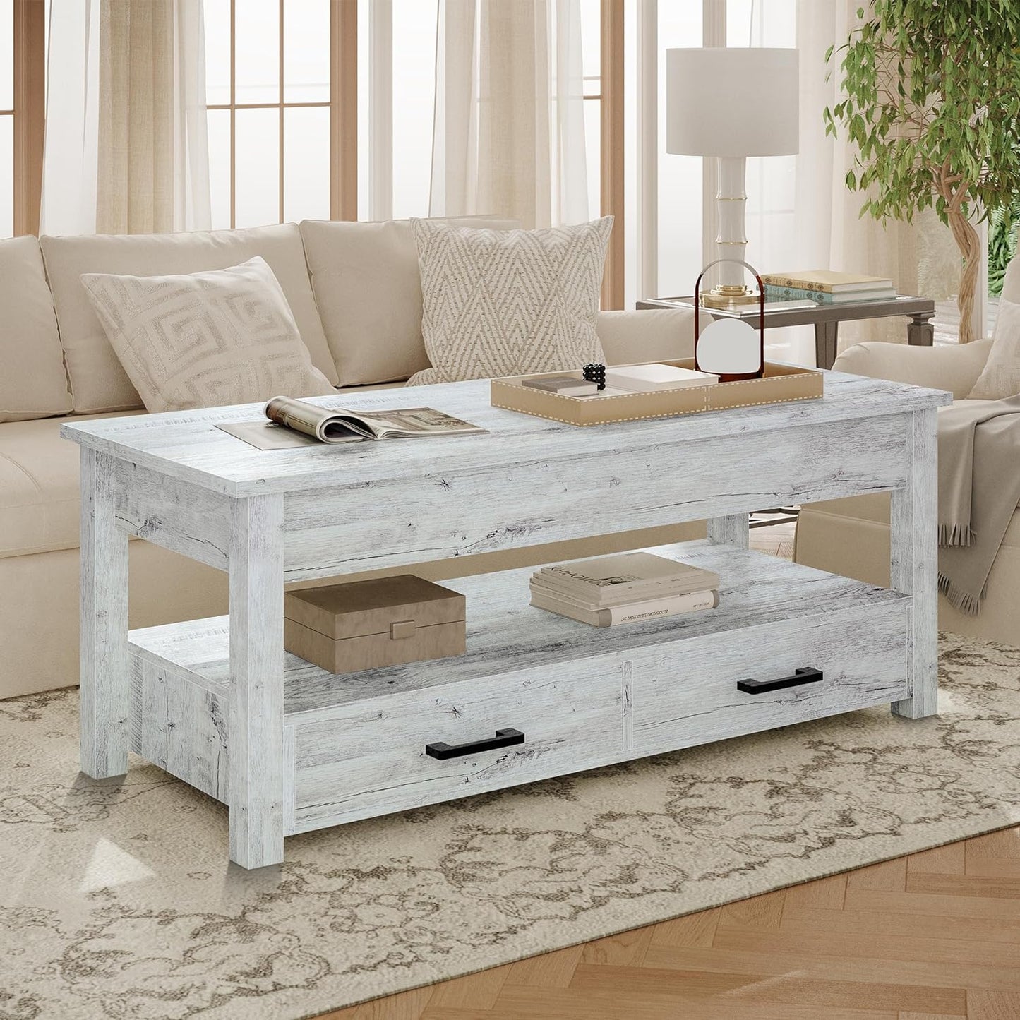 FABATO 47.2" Large Lift Top Coffee Table, Gray