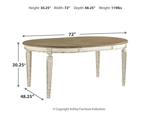 Signature Design by Ashley Realyn French Country Oval Dining Room Extension Table, Chipped White