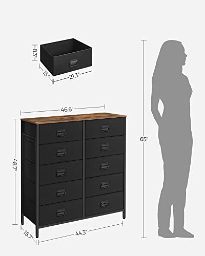 SONGMICS Dresser for Bedroom, Storage Organizer Unit with 10 Fabric Drawers, Steel Frame, for -Living -Room, Entryway, 10 drawers Brown + Black