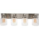 Wood Grip | Bathroom Vanity Light Fixture | Bathroom, Brushed Nickel, 4 Lights, LED 100W LED, Bulbs not Included