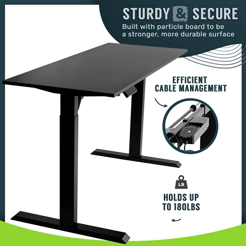 TechOrbits Electric Standing Desk Frame 60 x 24 Inch Tabletop - Motorized Workstation Two Leg Stand Up Desk with Memory Settings and Telescopic Sit Stand Height Adjustment (Black Frame/Black Top)