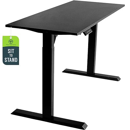 TechOrbits Electric Standing Desk Frame 60 x 24 Inch Tabletop - Motorized Workstation Two Leg Stand Up Desk with Memory Settings and Telescopic Sit Stand Height Adjustment (Black Frame/Black Top)