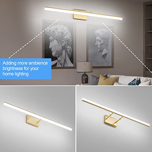 Aipsun Brass Bathroom Vanity Light Fixtures 40inch Modern Bathroom Light Fixtures LED Vanity Light for Bathroom Wall Light Fixtures 6000K