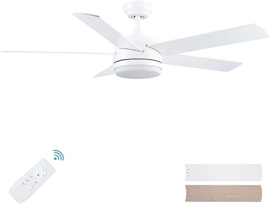 YUHAO 52 inch White Ceiling Fan with Lights, Indoor