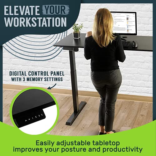 TechOrbits Electric Standing Desk Frame 60 x 24 Inch Tabletop - Motorized Workstation Two Leg Stand Up Desk with Memory Settings and Telescopic Sit Stand Height Adjustment (Black Frame/Black Top)