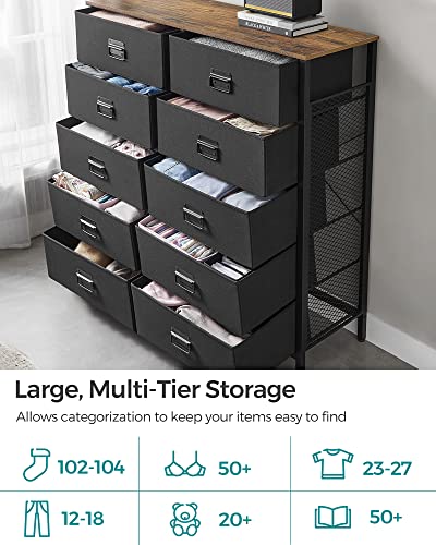 SONGMICS Dresser for Bedroom, Storage Organizer Unit with 10 Fabric Drawers, Steel Frame, for -Living -Room, Entryway, 10 drawers Brown + Black