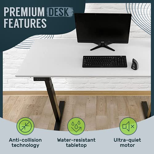 TechOrbits Electric Standing Desk Frame 60 x 24 Inch Tabletop - Motorized Workstation Two Leg Stand Up Desk with Memory Settings and Telescopic Sit Stand Height Adjustment (Black Frame/Black Top)