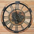 27 inch Large Real Moving Gears Wall Clock with Toughened Glass Cover, Oversized Vintage Solid Wood Farmhouse Clock, Giant Decorative Rustic Wall Clock for Living Room Home Kitchen Office (Brown)