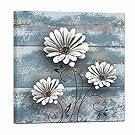 Daisy Canvas Wall Art Rustic Blue White, Inch