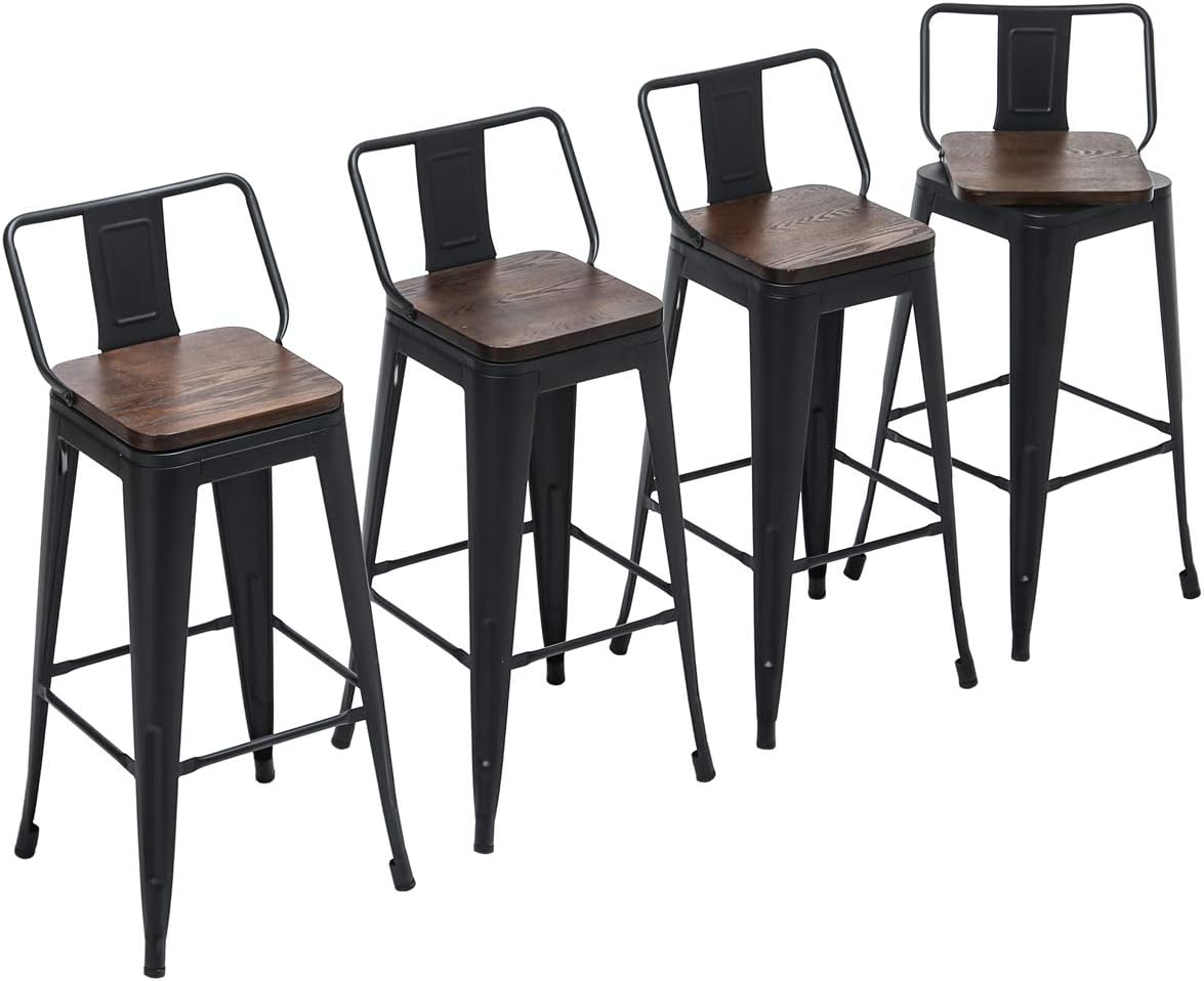 Yongchuang Swivel Bar Stools with Backs Set of 4 Bar Height Stools Industrial Metal Barstools Bar Chairs (Swivel 30", Wood Top Black)