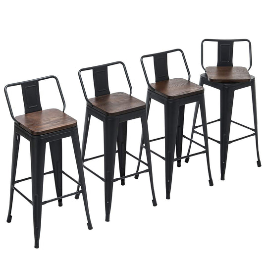 Yongchuang Swivel Bar Stools with Backs Set of 4 Bar Height Stools Industrial Metal Barstools Bar Chairs (Swivel 30", Wood Top Black)