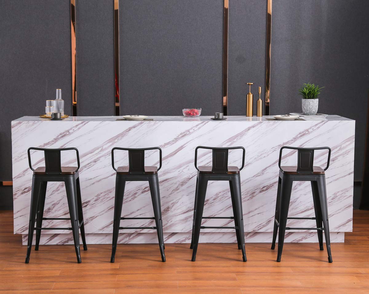 Yongchuang Swivel Bar Stools with Backs Set of 4 Bar Height Stools Industrial Metal Barstools Bar Chairs (Swivel 30", Wood Top Black)