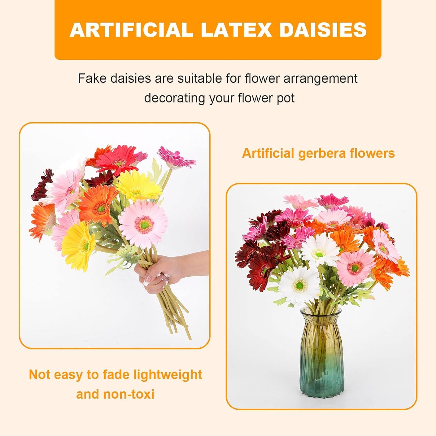 ZSHCONG 24pcs Gerbera Daisies Flowers 17.5”Length Real Touch Pu Fake Flowers Odorless Gift Box Package for Home Decorations Centerpieces Arrangement Wedding Bouquet (Pink, Orange, Lilac & Red))