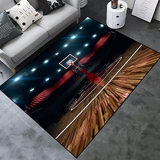 Basketball Court Home Decor Printed Large Area Rugs for Teen Boys Kids Playroom Bedroom, Non-Skid Rubber Back Indoor Floor Carpet Yoga Mat, Durable Hairless Crystal Velvet Living Room Sofa Floor Mat