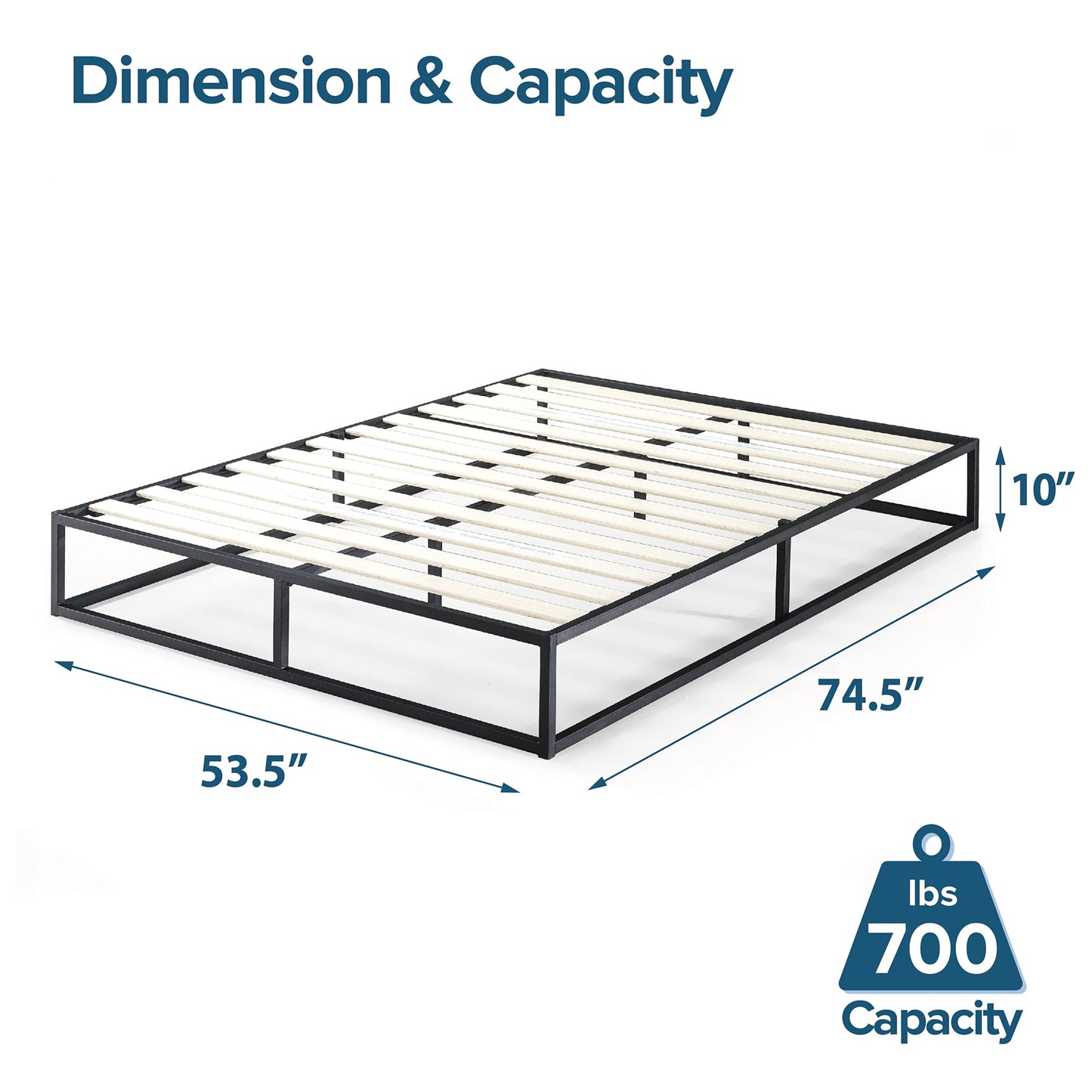 ZINUS Joseph Metal Platforma Bed Frame, Mattress Foundation, Wood Slat Support, No Box Spring Needed, Sturdy Steel Structure, Full