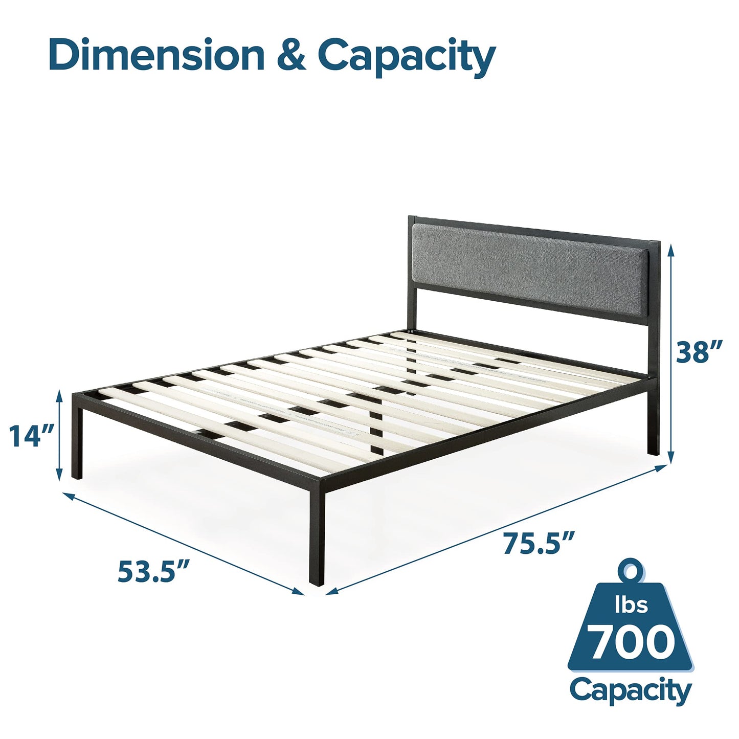 ZINUS Korey Metal Platform Bed Frame with Upholstered Headboard, Wood Slat Support, No Box Spring, Easy Assembly, Full