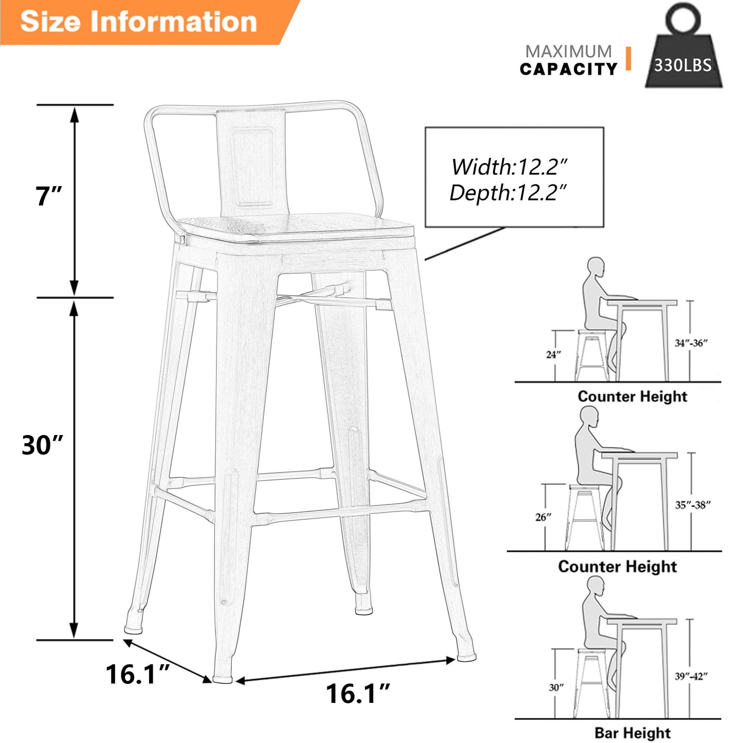 Yongchuang Swivel Bar Stools with Backs Set of 4 Bar Height Stools Industrial Metal Barstools Bar Chairs (Swivel 30", Wood Top Black)