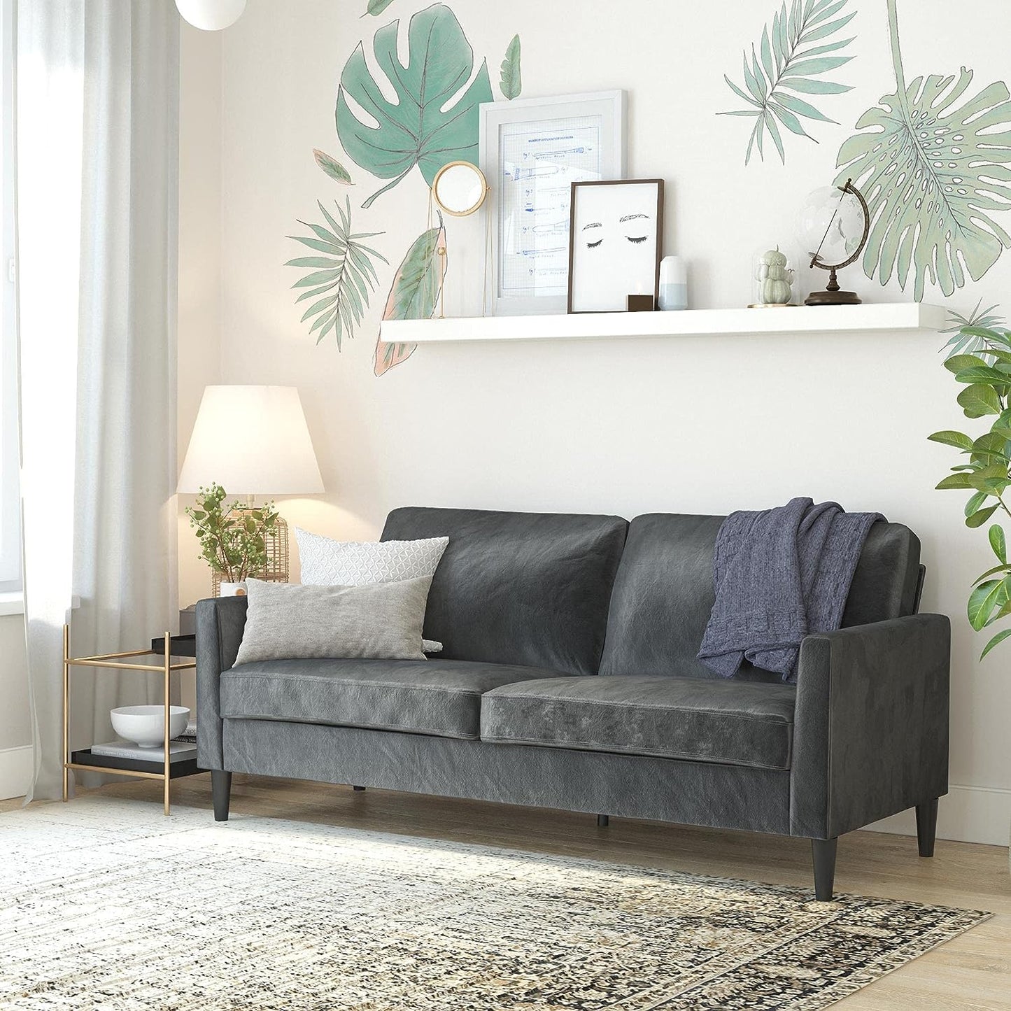 Mr. Kate Winston Sofa, Dark Gray Velvet