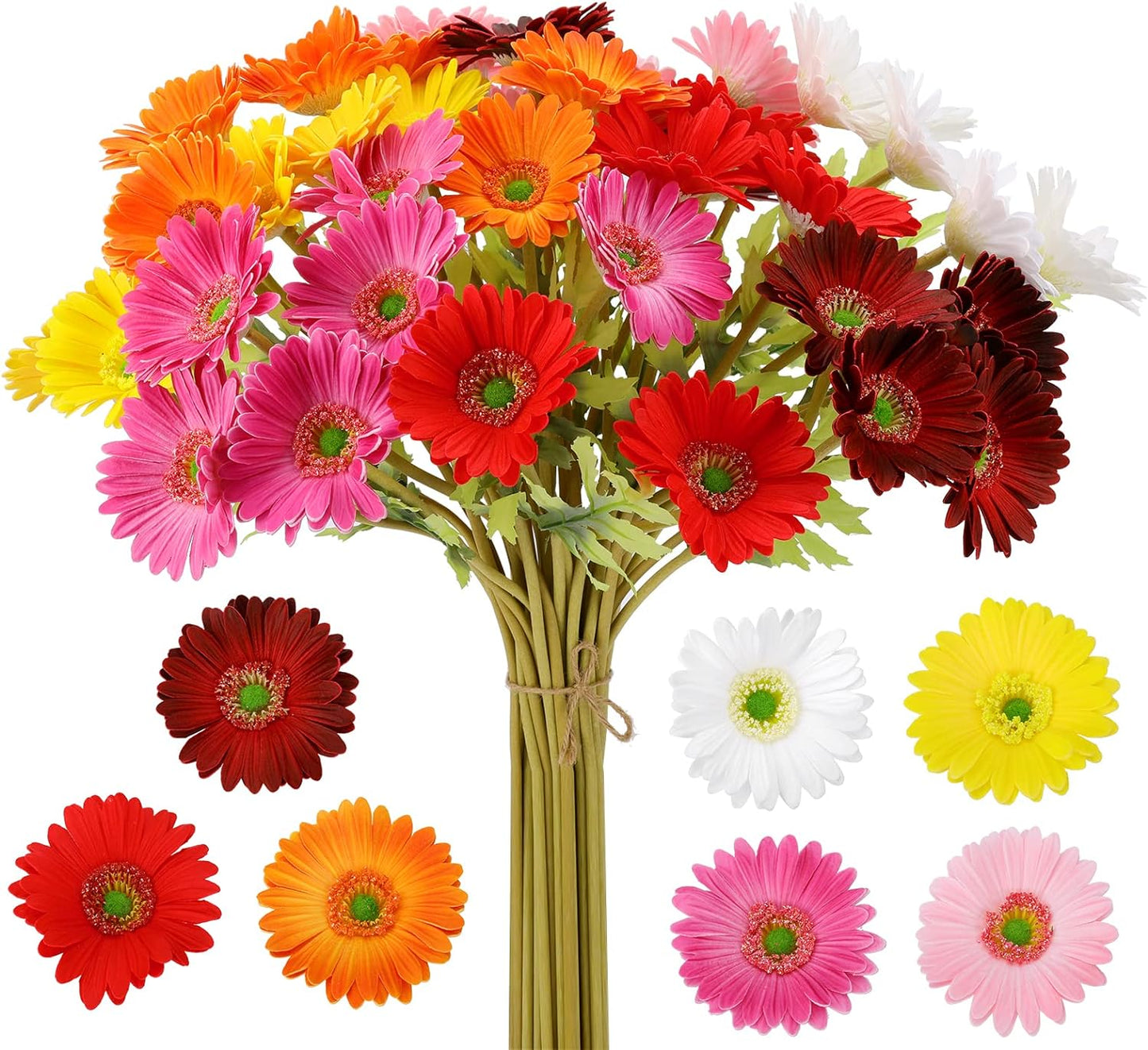 ZSHCONG 24pcs Gerbera Daisies Flowers 17.5”Length Real Touch Pu Fake Flowers Odorless Gift Box Package for Home Decorations Centerpieces Arrangement Wedding Bouquet (Pink, Orange, Lilac & Red))