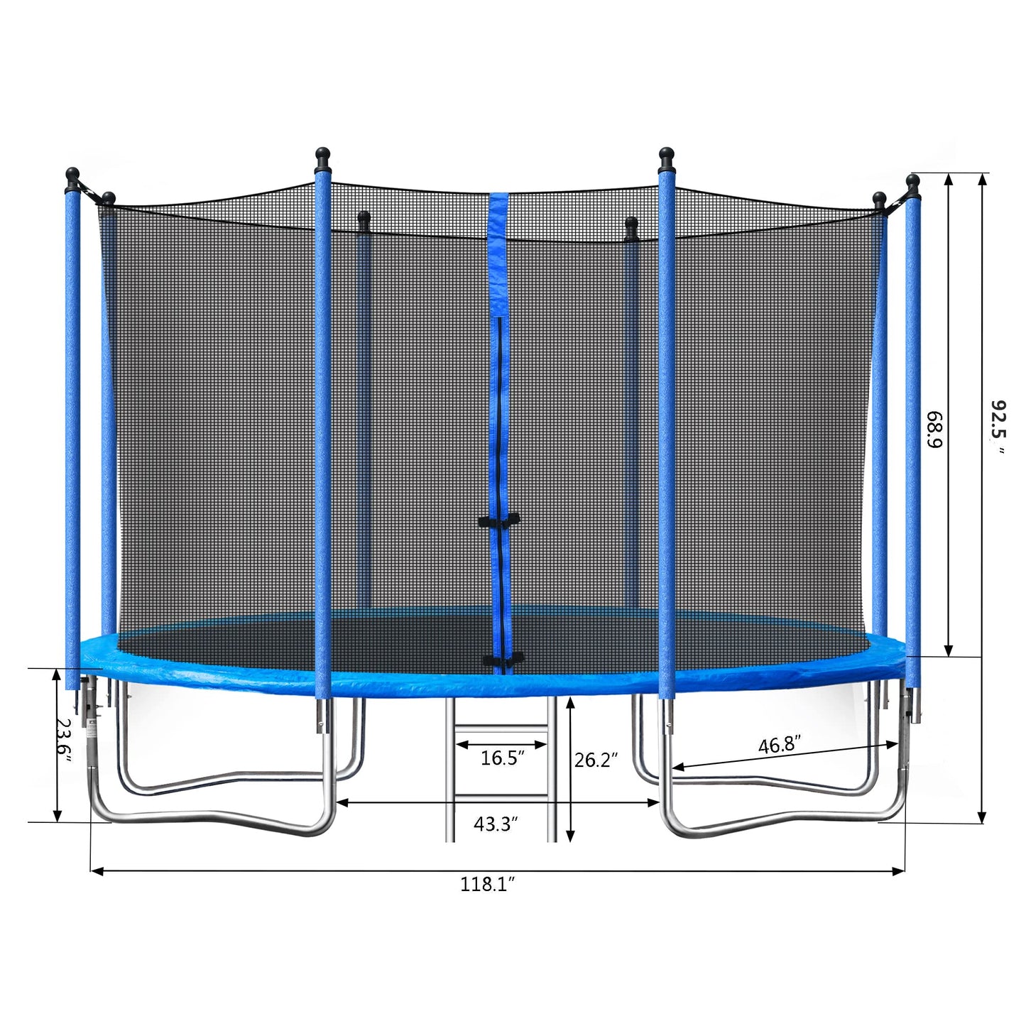 Tensun 10FT Trampoline Set with Safety Enclosure Net and Ladder-Metal for Kids & Adults, Easy Assembly,Blue